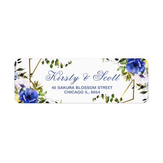 幾何学模様と水色のフローラ結婚の ラベル (正面)