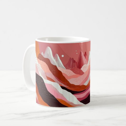 幾何学模様と鮮やかな色の壁画アートプリント コーヒーマグカップ (正面左)