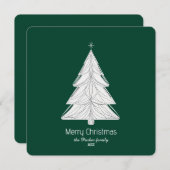 幾何学模様のあるミニマリストのラインアートクリスマスツリー サンキューカード (正面/裏面)