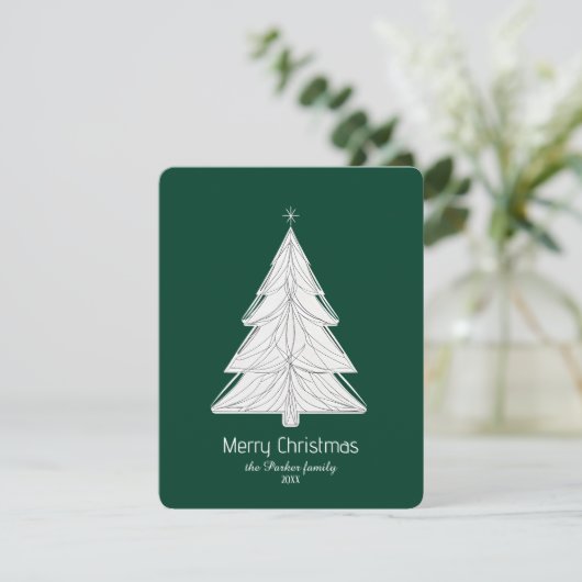 幾何学模様のあるミニマリストのラインアートクリスマスツリー シーズンカード (スタンド正面)