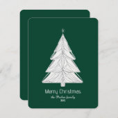幾何学模様のあるミニマリストのラインアートクリスマスツリー シーズンカード (正面/裏面)