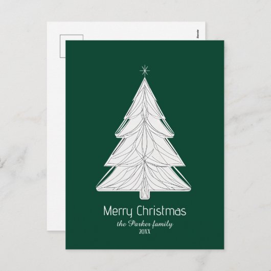 幾何学模様のあるミニマリストのラインアートクリスマスツリー シーズンポストカード (正面/裏面)