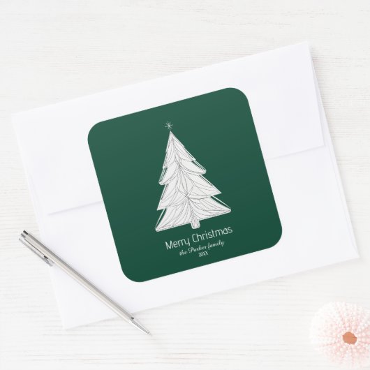 幾何学模様のあるミニマリストのラインアートクリスマスツリー スクエアシール (封筒)