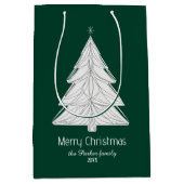 幾何学模様のあるミニマリストのラインアートクリスマスツリー ミディアムペーパーバッグ (正面)