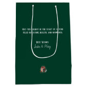 幾何学模様のあるミニマリストのラインアートクリスマスツリー ミディアムペーパーバッグ (裏面)