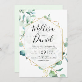 幾何学模様のあるユーカリの緑 招待状