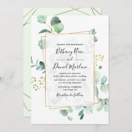 幾何学模様のあるユーカリ結婚の緑 招待状