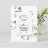 幾何学模様のある緑結婚のユーカリ 招待状 (スタンド正面)