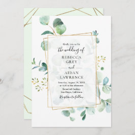 幾何学模様のある緑結婚のユーカリ 招待状