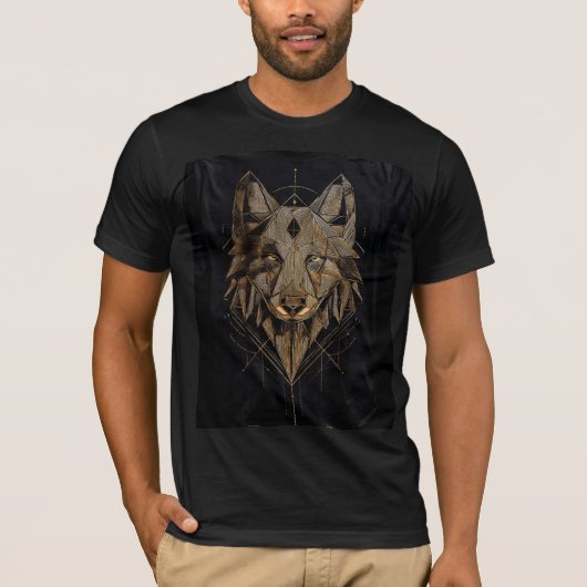 幾何学模様のオオカミ部族Tシャツ ブラック Tシャツ (正面)