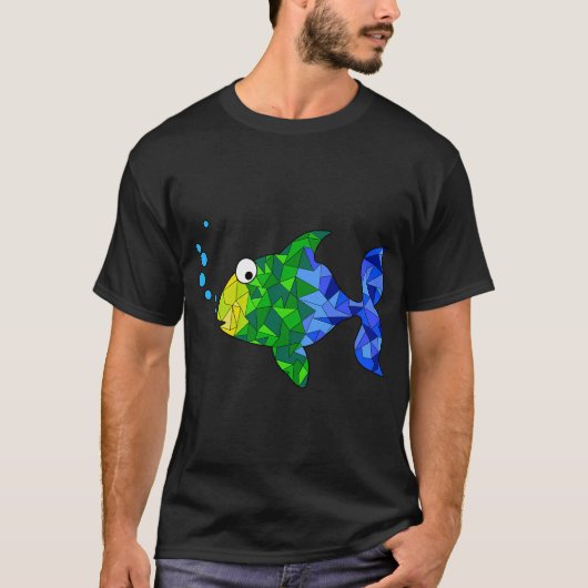 幾何学模様のカラフルな魚 Tシャツ (正面)