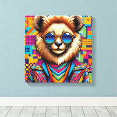 幾何学模様のカラフルの上にライオン キャンバスプリント (インサイチュ (ウッドフロア))