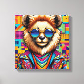 幾何学模様のカラフルの上にライオン キャンバスプリント (正面)