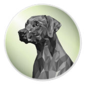 幾何学模様のグレー犬 グリーン セラミックノブ (正面)