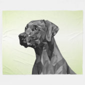 幾何学模様のグレー犬 グリーン フリースブランケット (正面(横))