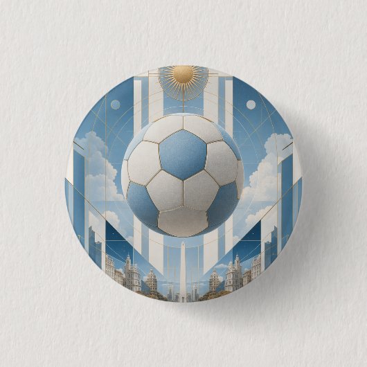 幾何学模様のサッカー都市景観-アルゼンチン 缶バッジ (正面)