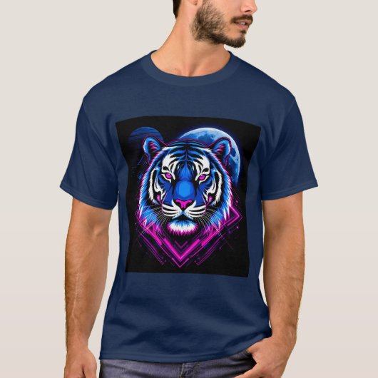 幾何学模様のネオンティガーイラスト Tシャツ (正面)