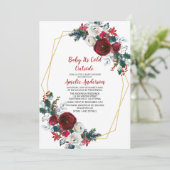 幾何学模様のバーガンディ花赤ちゃんシャワー 招待状 (スタンド正面)