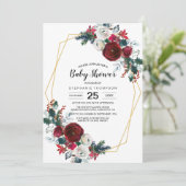 幾何学模様のバーガンディ花赤ちゃんシャワー 招待状 (スタンド正面)