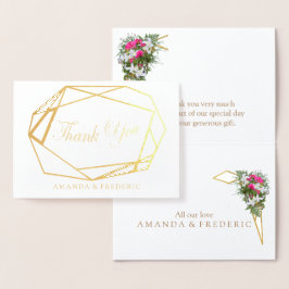 幾何学模様のフォイル&フラワーTHANK YOU'結婚s Card 箔カード
