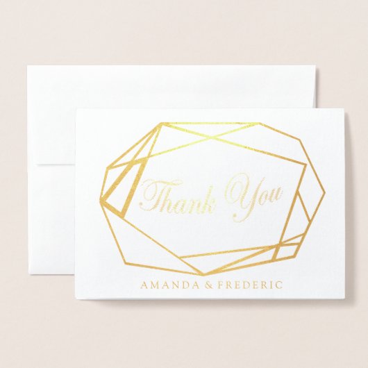 幾何学模様のフォイル&フラワーTHANK YOU'結婚s Card 箔カード (封筒付き正面)