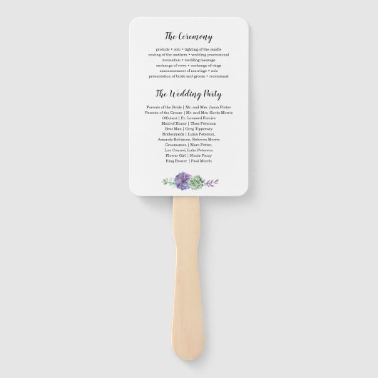 幾何学模様のフレームウェディングプログラムファンの多肉植物 ハンドファン (裏面)