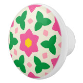 幾何学模様のフローラにホットピンクモダンの植物花 セラミックノブ (右)