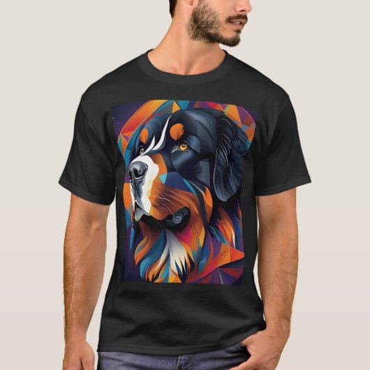 幾何学模様のベルネーゼ山犬 Tシャツ (正面)