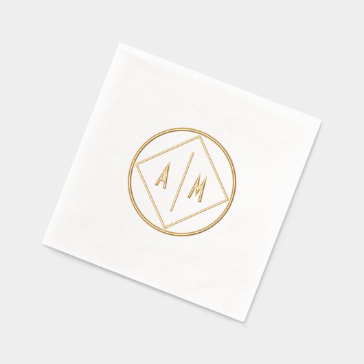 幾何学模様のホイルにモノグラムのナプキンを押した。 箔ナプキン (左)