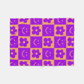 幾何学模様のレトロカラー70s フリースブランケット (正面(横))