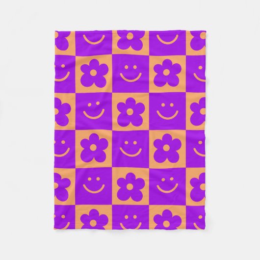 幾何学模様のレトロカラー70s フリースブランケット (正面)