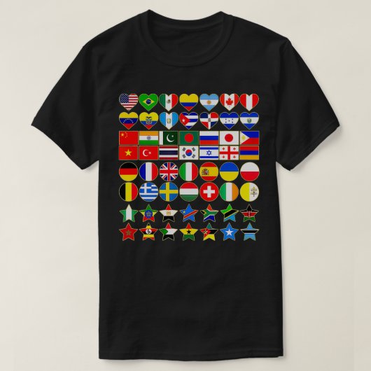 幾何学模様の世界の国の国旗 Tシャツ (デザイン正面)