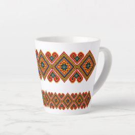 幾何学模様の刺繍風デザイン カフェラテマグ