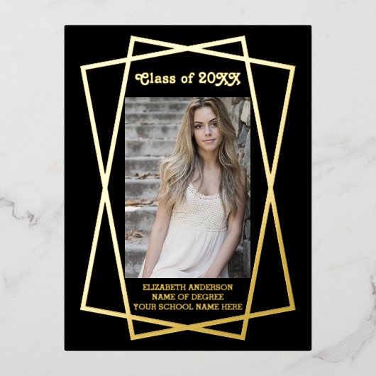 幾何学模様の卒業発表 箔招待状ポストカード (正面)