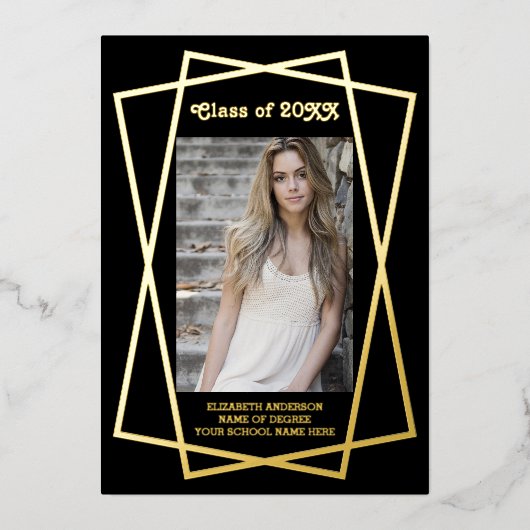 幾何学模様の卒業発表 箔招待状 (正面)