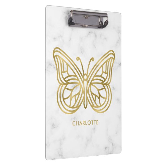 幾何学模様の印刷された金ゴールドパーソナライズされた蝶 クリップボード (右)