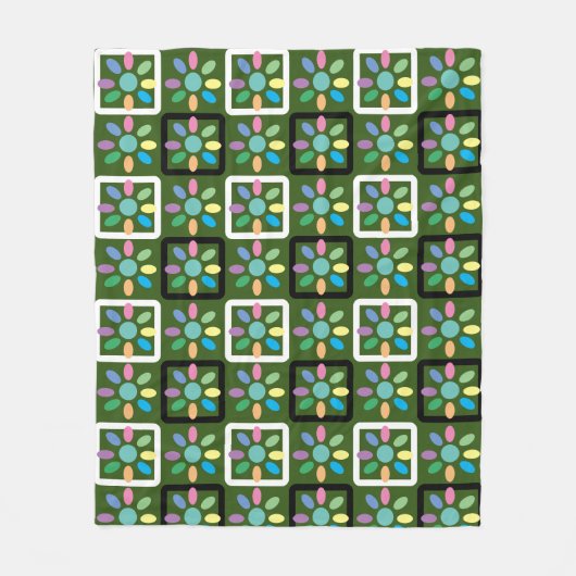 幾何学模様の庭の花 フリースブランケット (正面)