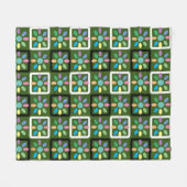 幾何学模様の庭の花 フリースブランケット (正面(横))