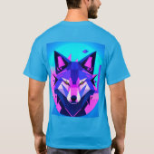 幾何学模様の未来的なネオンの狼の顔 Tシャツ (裏面)