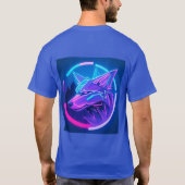 幾何学模様の未来的ネオンの狼の顔 Tシャツ (裏面)