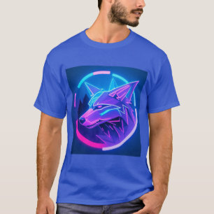 幾何学模様の未来的ネオンの狼の顔 Tシャツ
