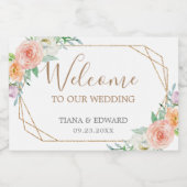 幾何学模様の水の色の花結婚の歓迎 スパークリングワインラベル (シングルラベル)