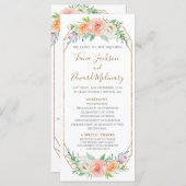 幾何学模様の水の色の花結婚式 プログラム (正面/裏面)