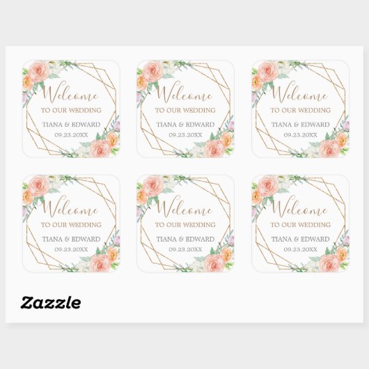 幾何学模様の水彩の花結婚の歓迎バッグ スクエアシール (シート)