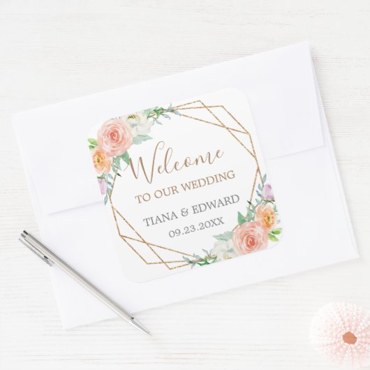 幾何学模様の水彩の花結婚の歓迎バッグ スクエアシール (封筒)