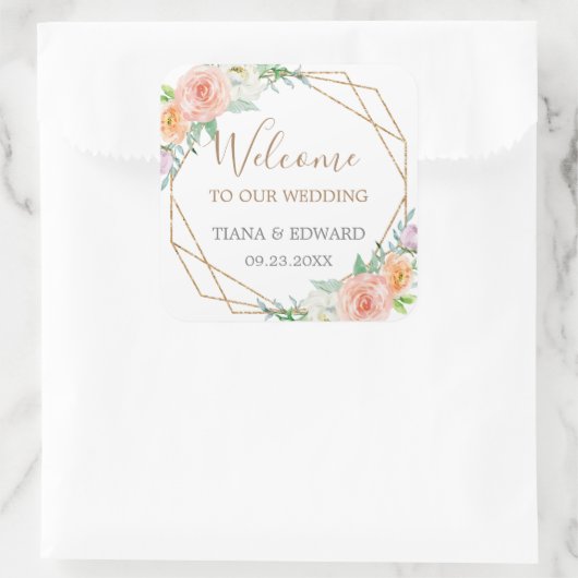 幾何学模様の水彩の花結婚の歓迎バッグ スクエアシール (バッグ)