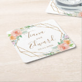 幾何学模様の水彩花結婚のコースター スクエアペーパーコースター (アングル)