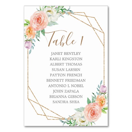 幾何学模様の水色の結婚花の座席表 テーブルナンバー (正面)