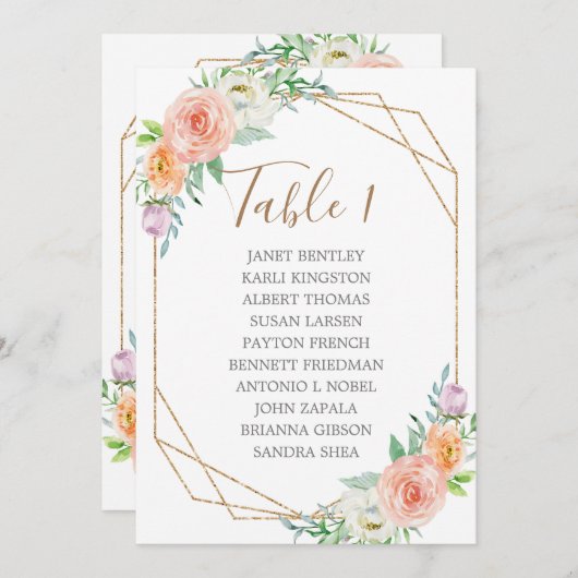 幾何学模様の水色の結婚花の座席表 プログラム (正面/裏面)