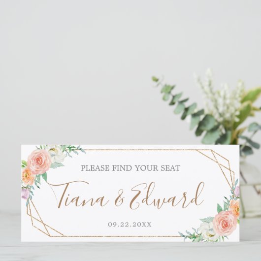 幾何学模様の水色の結婚花の座席表 プログラム (スタンド正面)